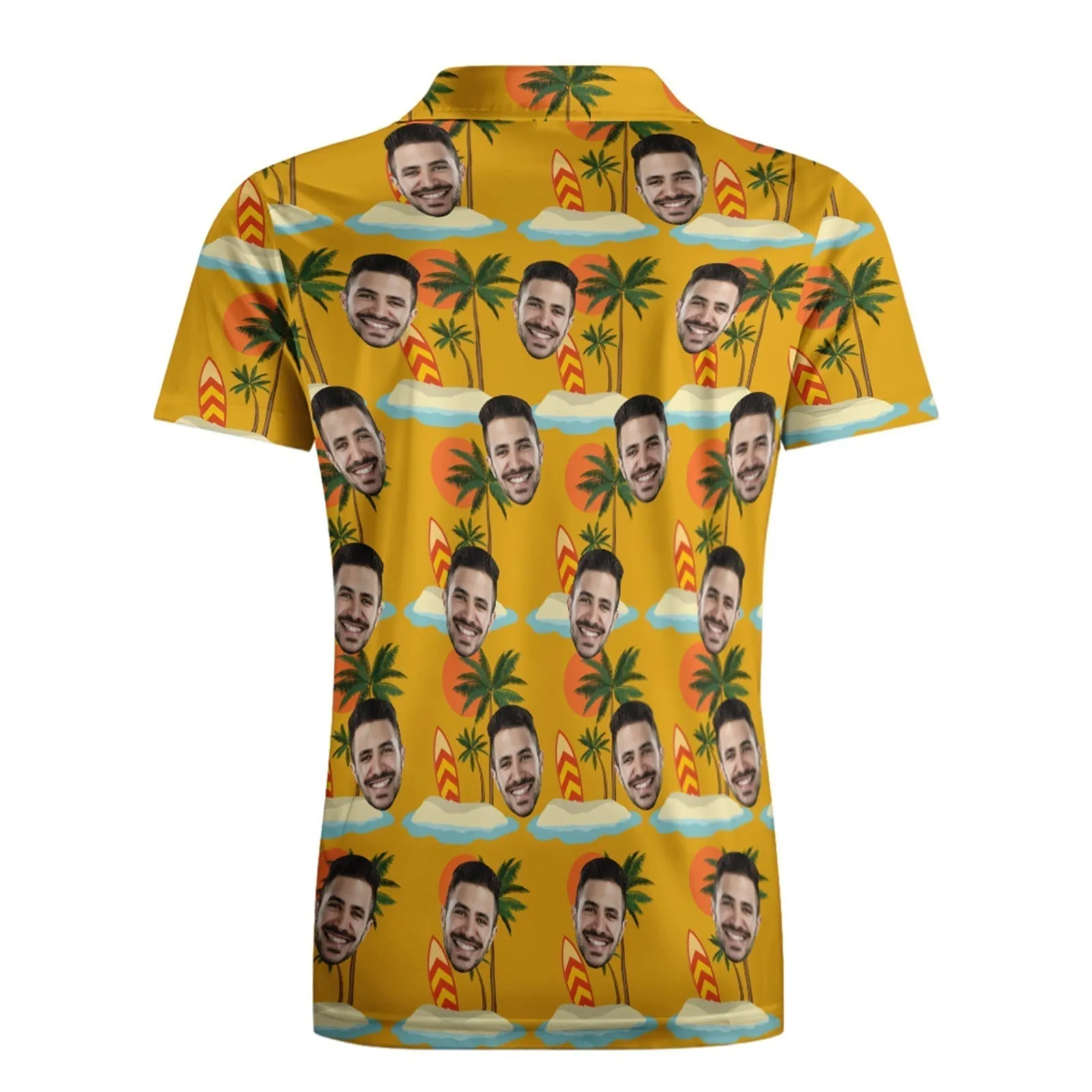 Custom Face Polo Shirt For Men Coconut Tree Beach Shirt Hawaiian Golf Shirts