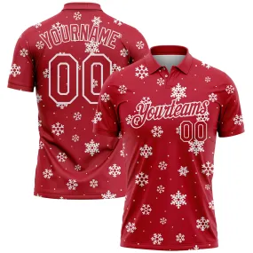 Custom Red White 3D Christmas Snowflakes Performance Golf Polo Shirt