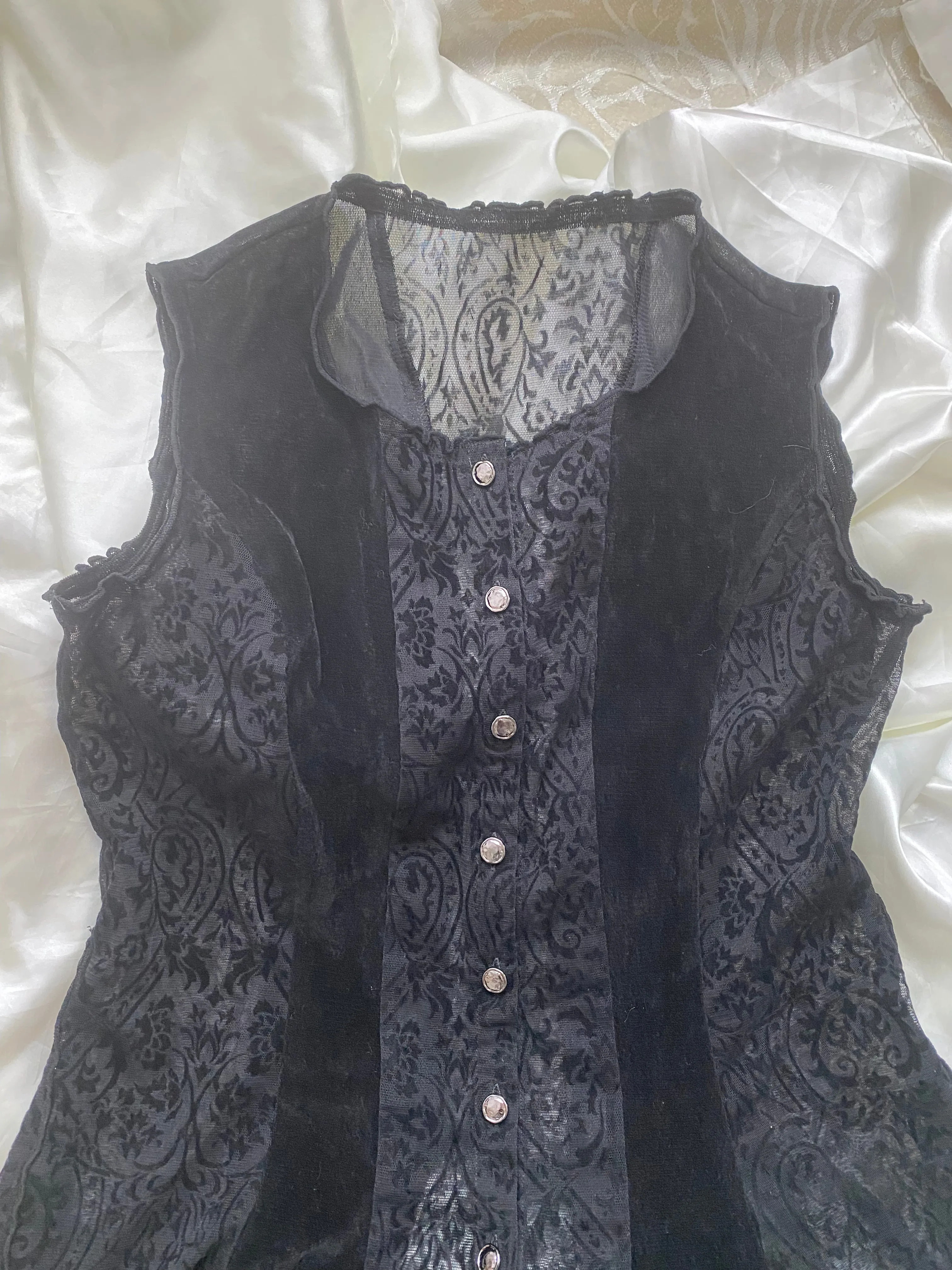 damask tulle & velvet see-through gilet