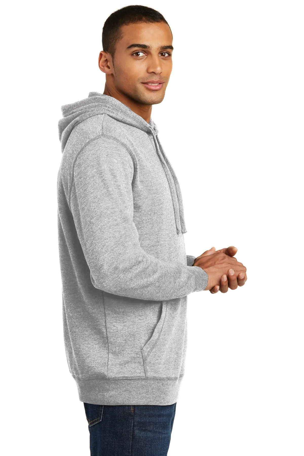 District Made Mens Lightweight Fleece Hoodie Heathered Grey