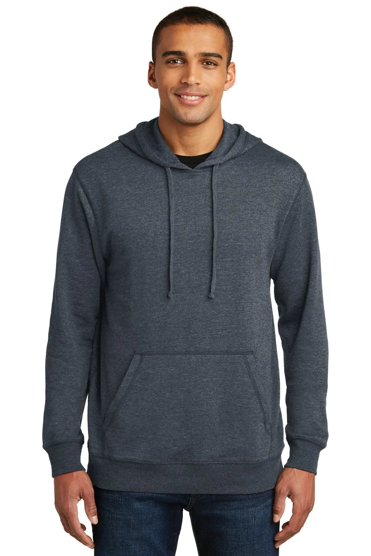 District Made Mens Lightweight Fleece Hoodie Heathered Navy