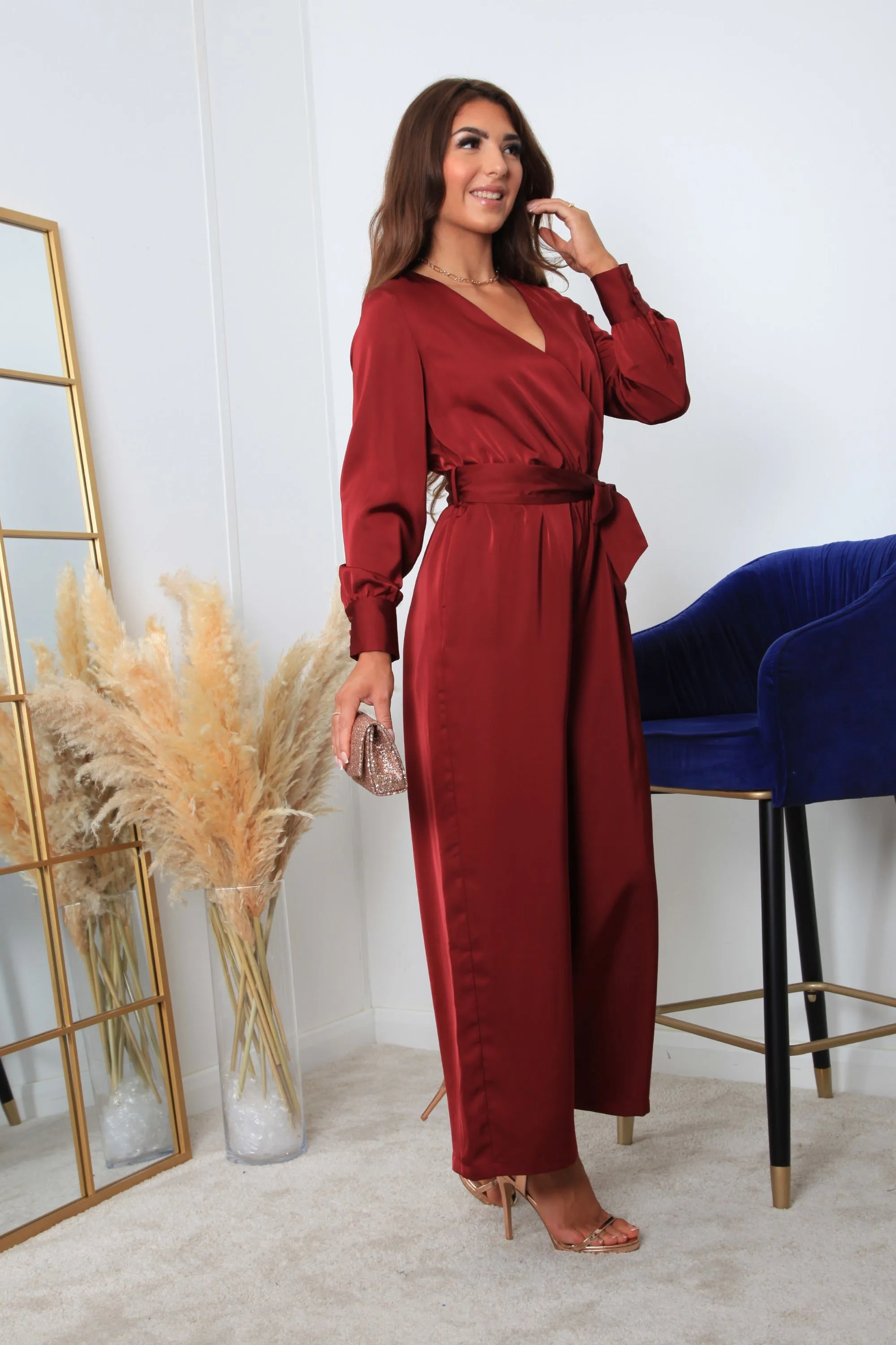 Double Second Lux Satin Wrap Jumpsuit