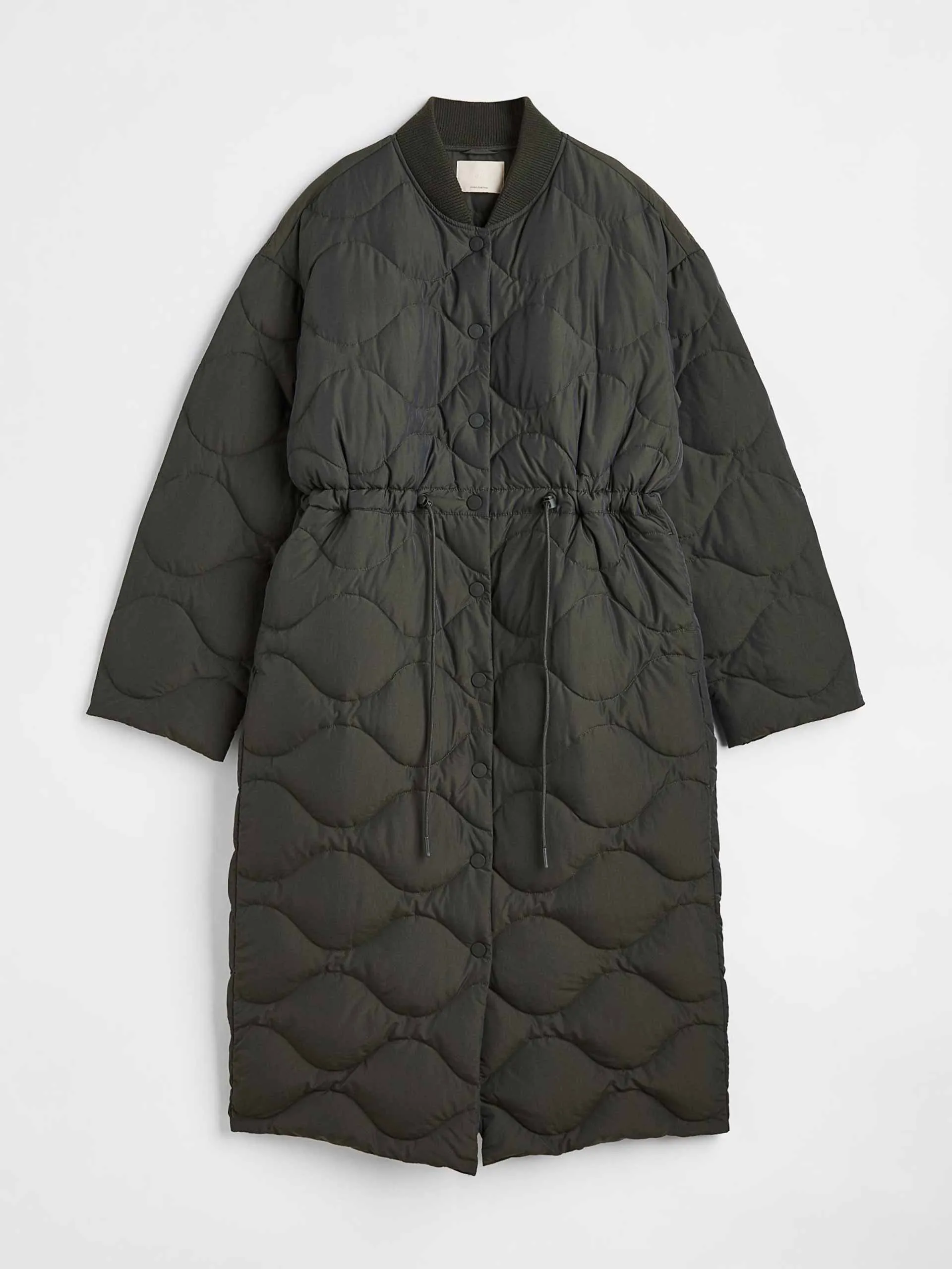 Drawstring-waist quilted coat