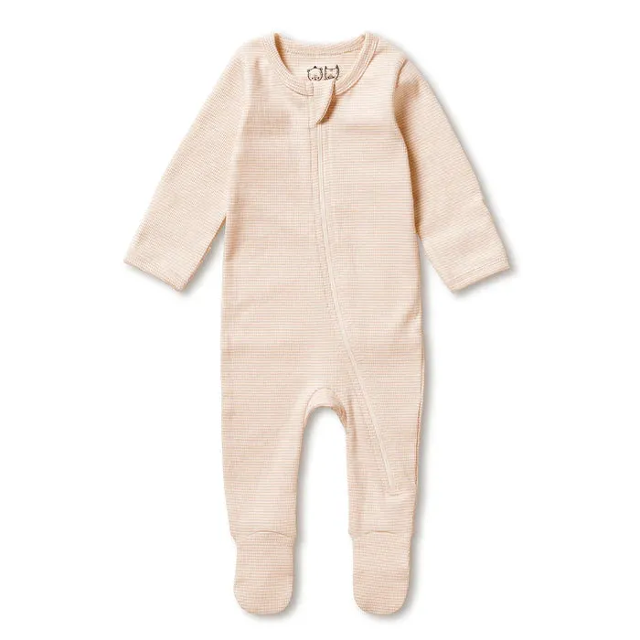 Dusk Organic Stripe Rib Zipsuit with Feet