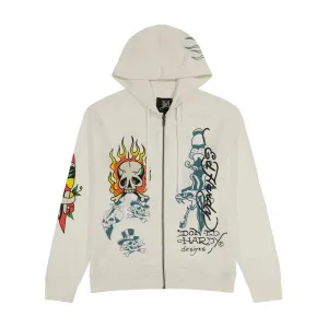 ED HARDY Flame Skull Zip-up Hoodie