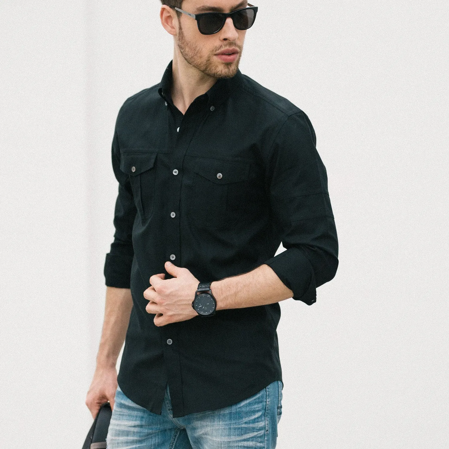 Editor Shirt – Jet Black Stretch Cotton Poplin