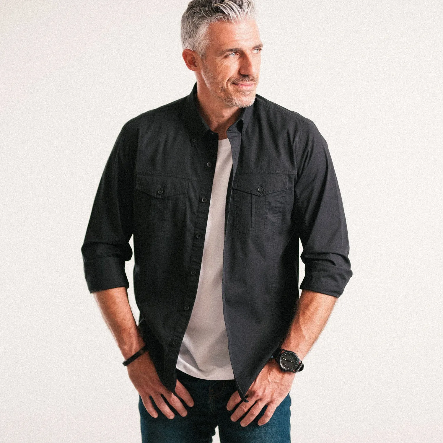 Editor Shirt – Jet Black Stretch Cotton Poplin