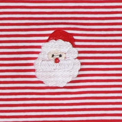 Embroidered Santa Face Long Sleeve Polo - Holiday Red Stripe Knit