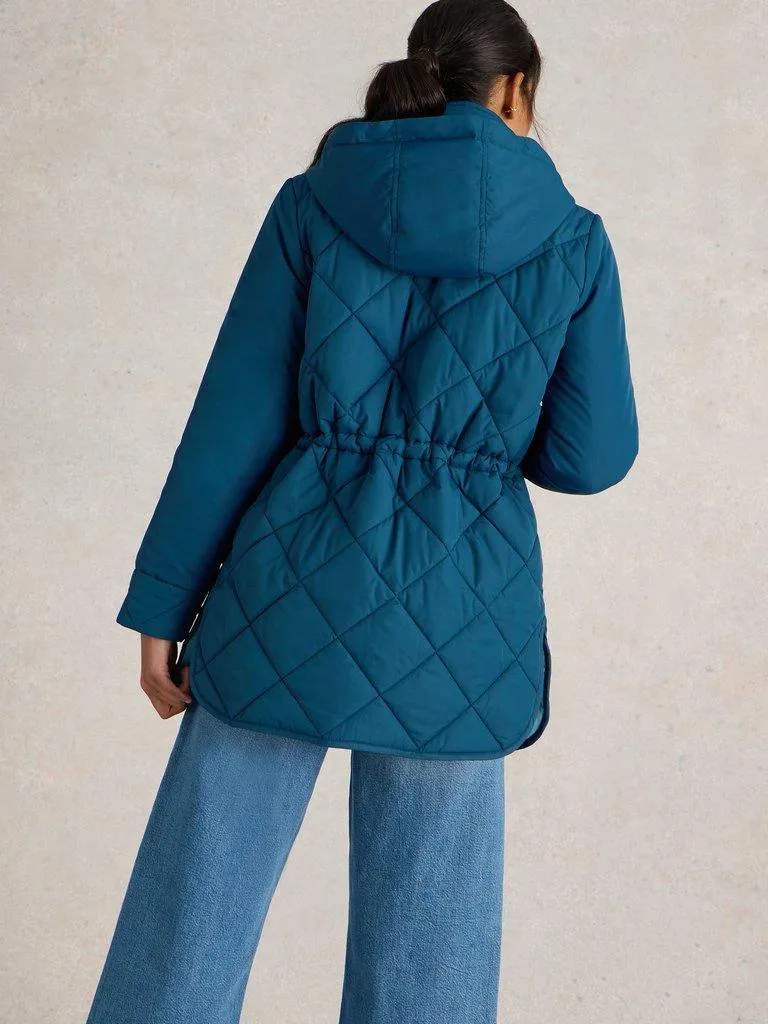 Emilia Quilted Collared Coat in DK TEAL