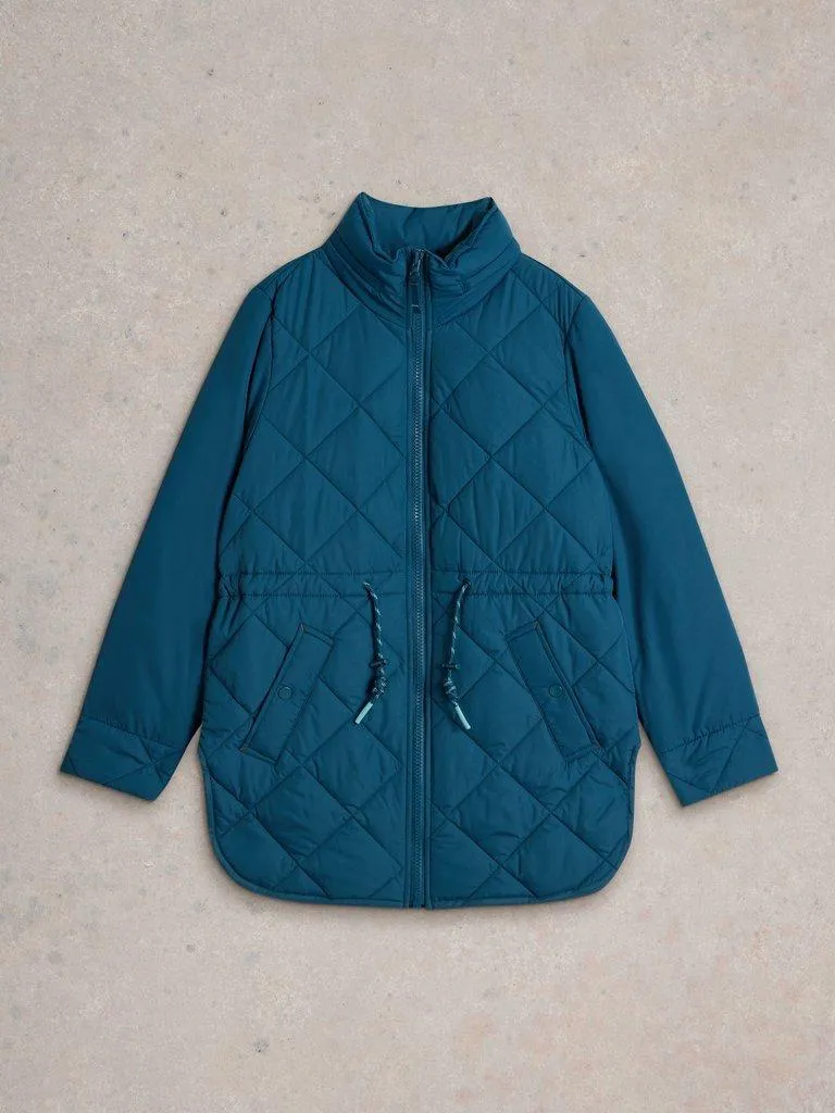 Emilia Quilted Collared Coat in DK TEAL