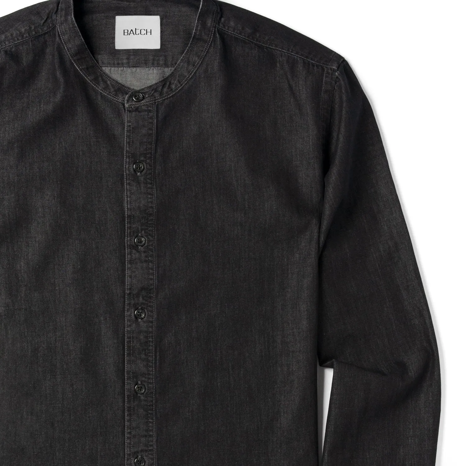 Essential Band Collar Button Down Shirt - Black Cotton Denim