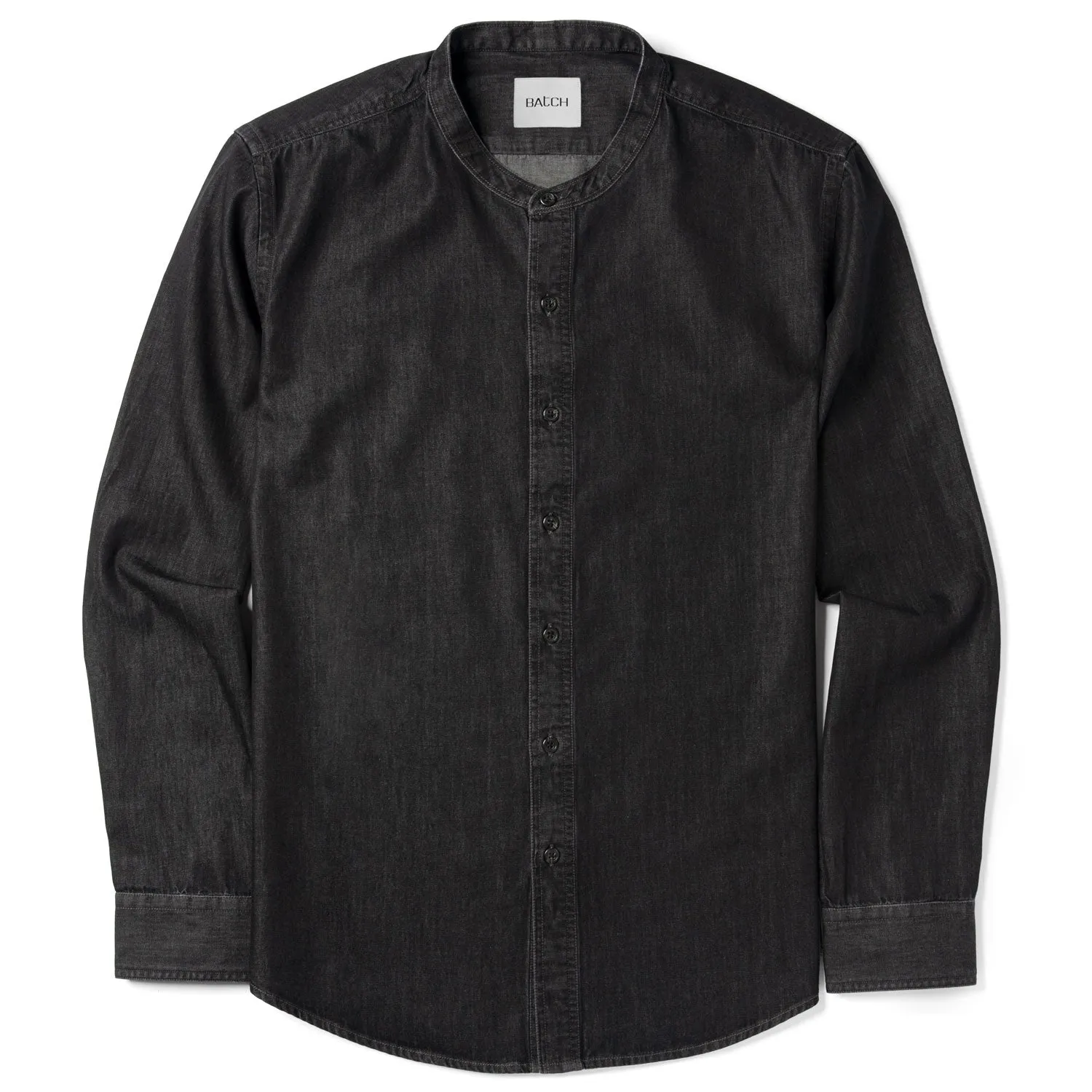 Essential Band Collar Button Down Shirt - Black Cotton Denim