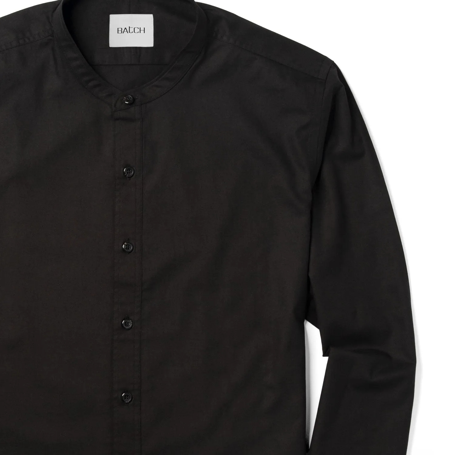 Essential Band Collar Button Down Shirt - Black Cotton Twill