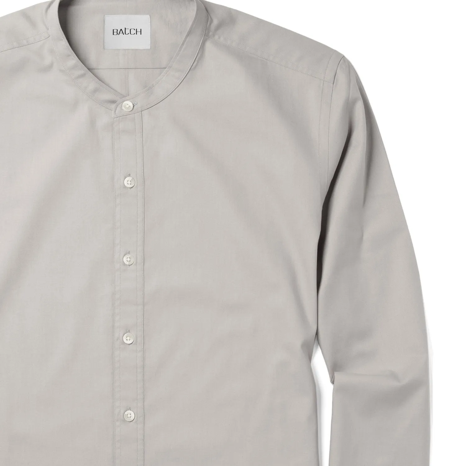 Essential Band Collar Button Down Shirt - Cement Gray Cotton Twill