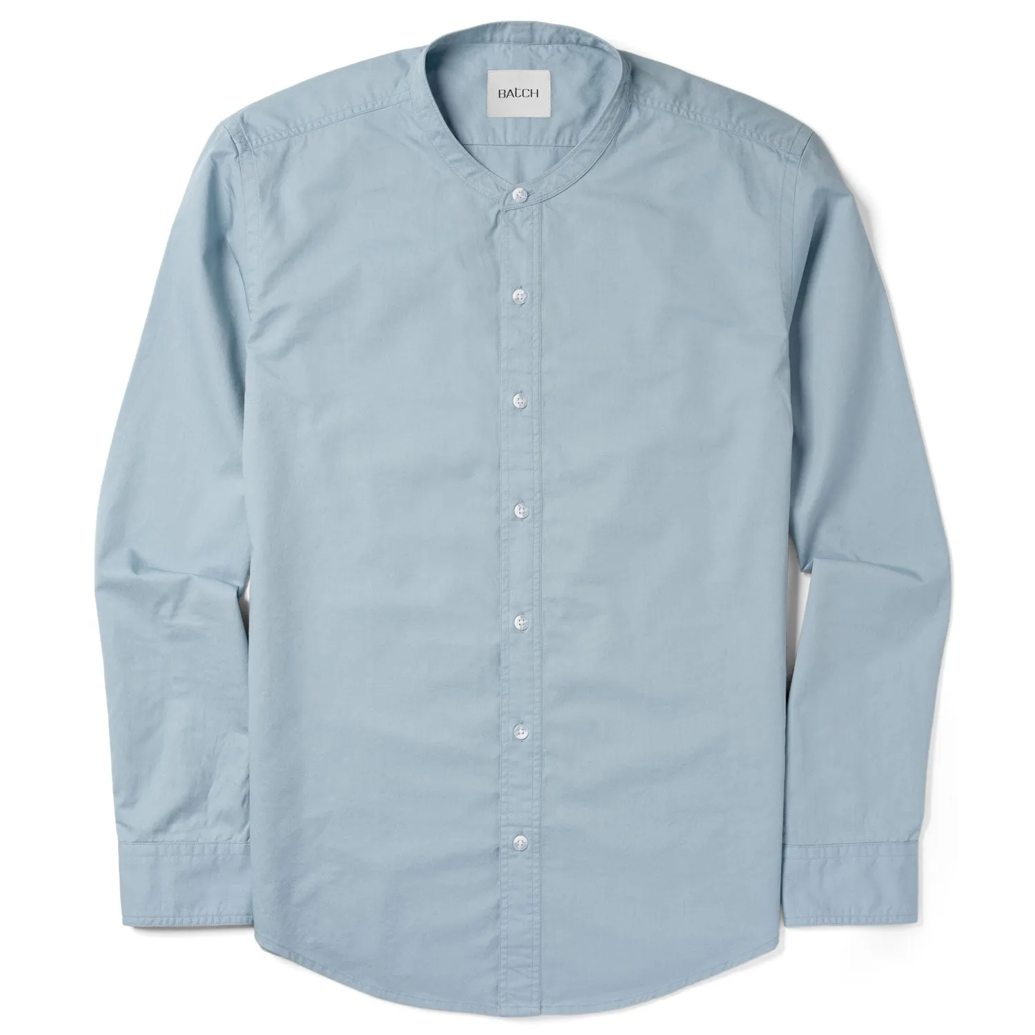 Essential Band Collar Button Down Shirt - Light Blue Twill