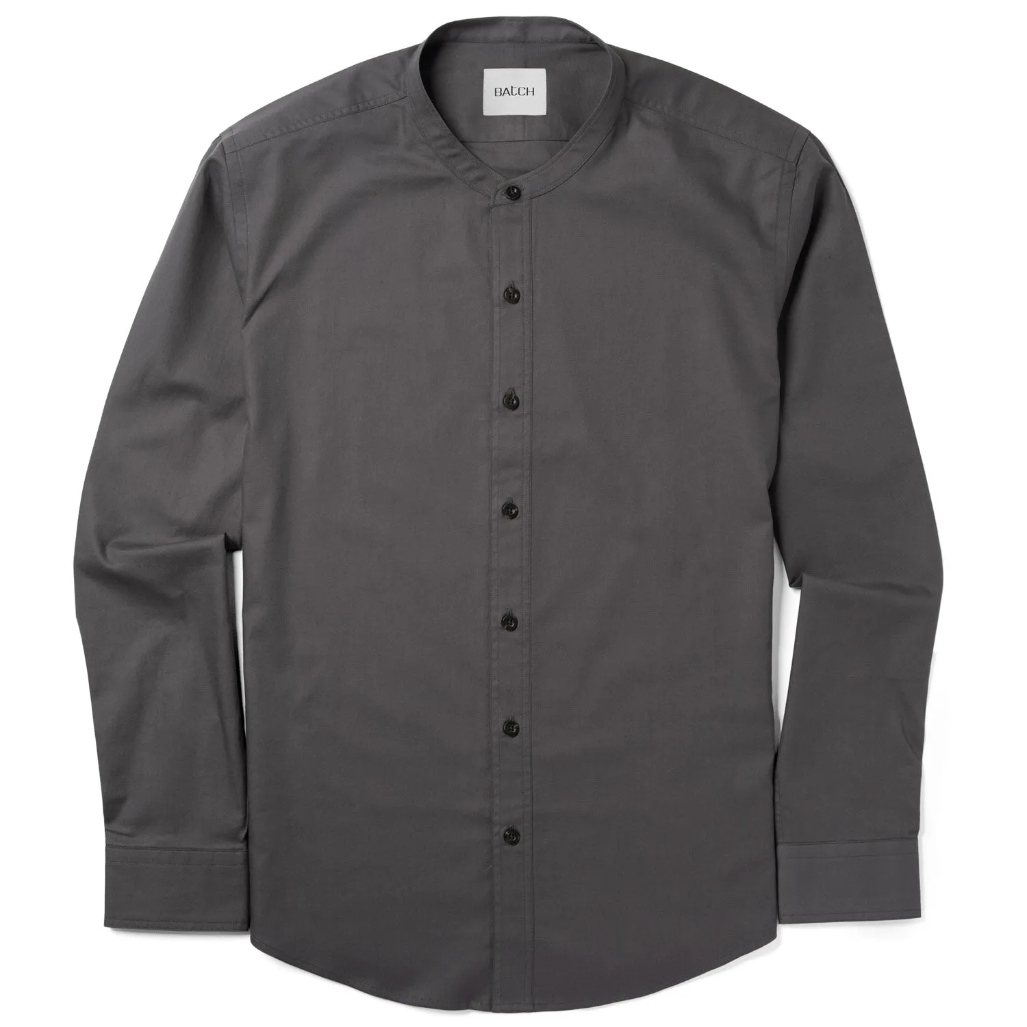 Essential Band Collar Button Down Shirt - Slate Gray Cotton Twill