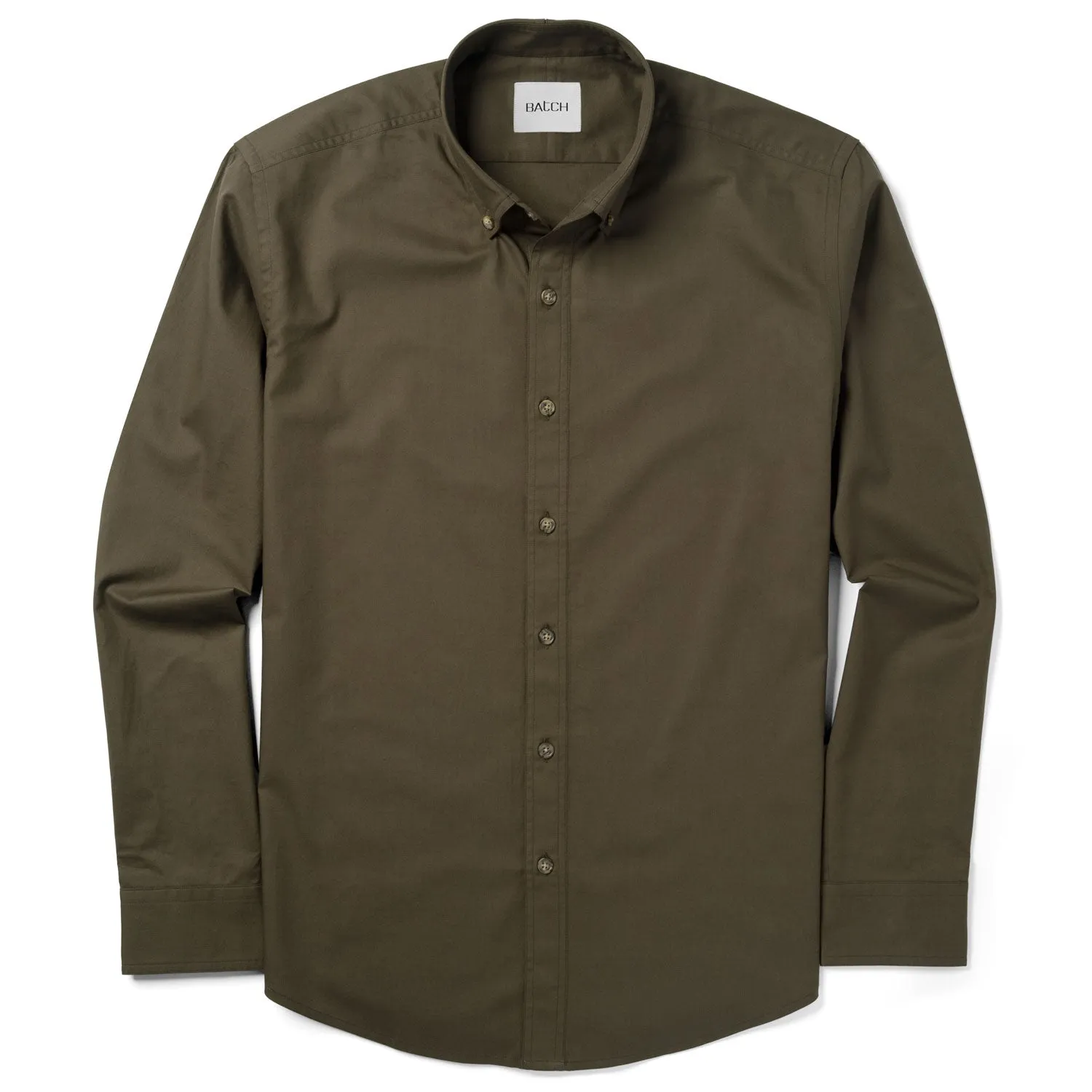 Essential Button Down Collar Casual Shirt - Olive Green Cotton Twill