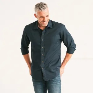 Essential Spread Collar Casual Shirt - Navy Cotton Twill