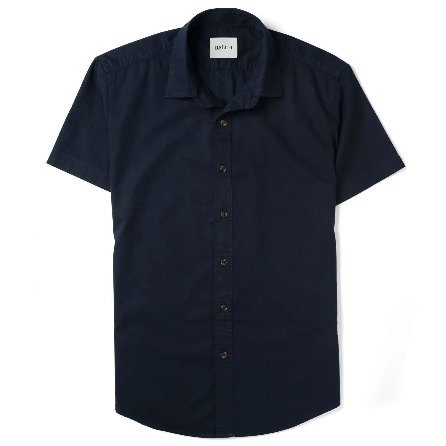 Essential Spread Collar Casual Short Sleeve Shirt - Dark Navy Stretch Cotton Poplin