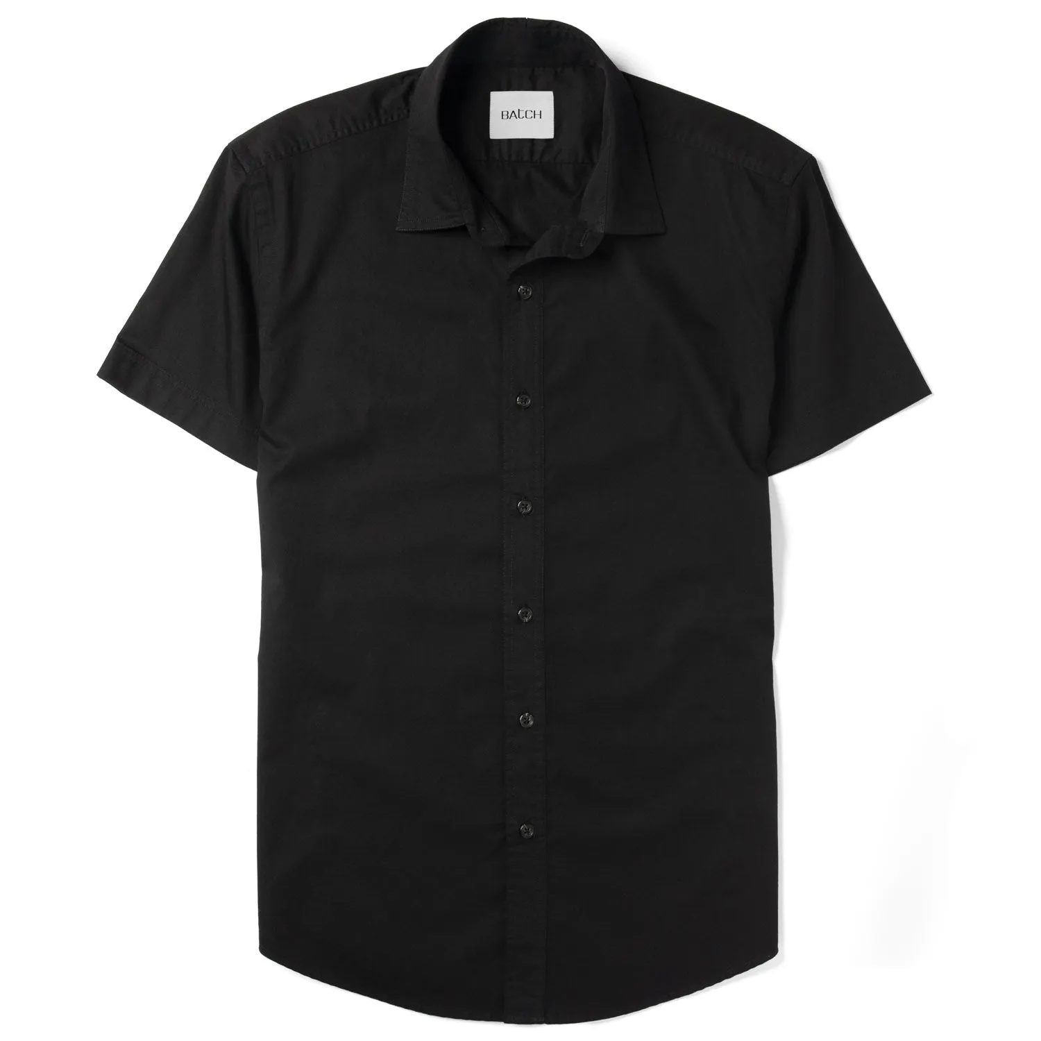 Essential Spread Collar Casual Short Sleeve Shirt - Jet Black Stretch Cotton Poplin