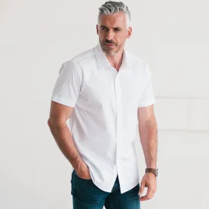 Essential Spread Collar Casual Short Sleeve Shirt - Pure White Stretch Cotton Poplin