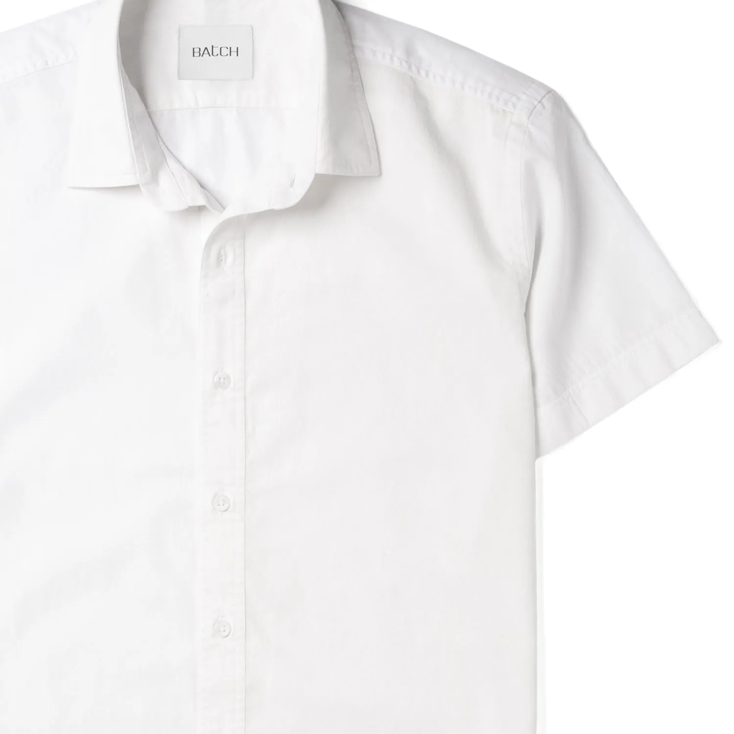 Essential Spread Collar Casual Short Sleeve Shirt - Pure White Stretch Cotton Poplin