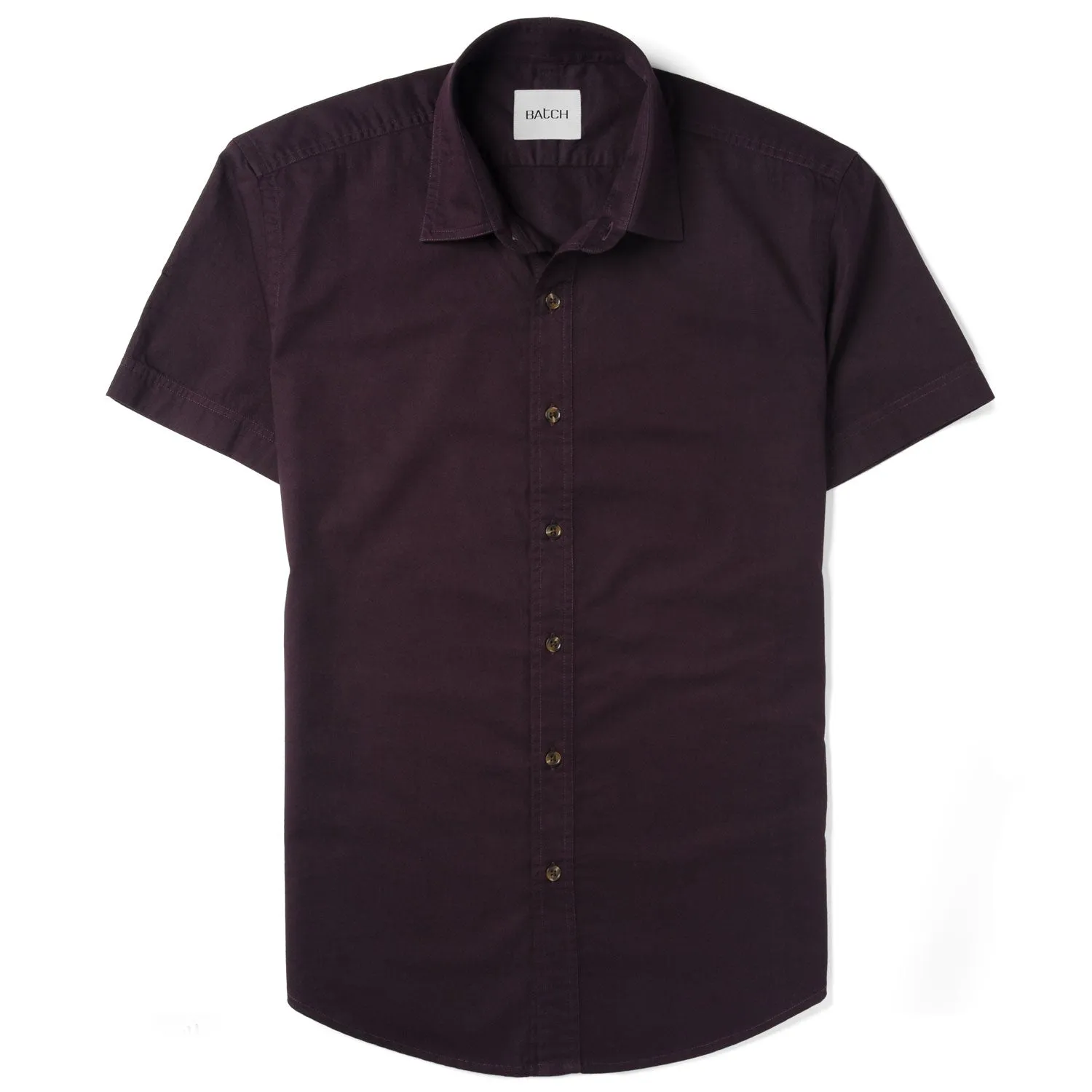 Essential Spread Collar Short Sleeve Casual Shirt - Burgundy Cotton Twill