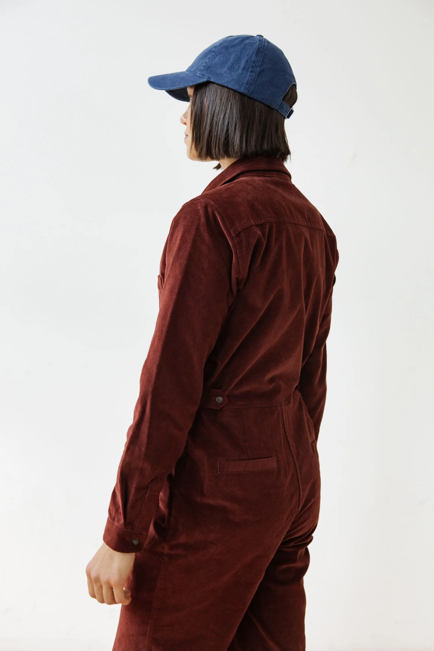 Faye Jumpsuit / Dark Red Pinwale