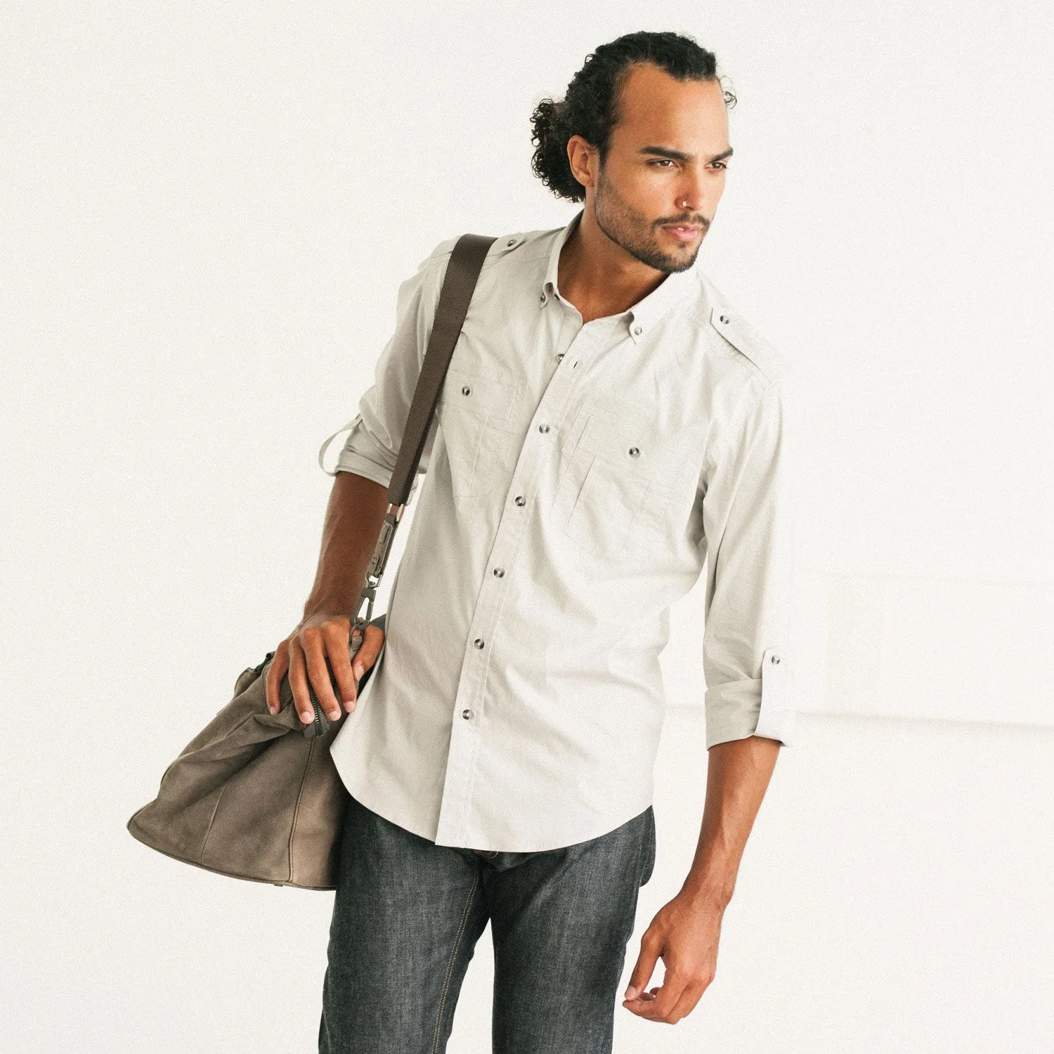 Finisher Utility Shirt – Stone Gray Stretch Cotton Poplin