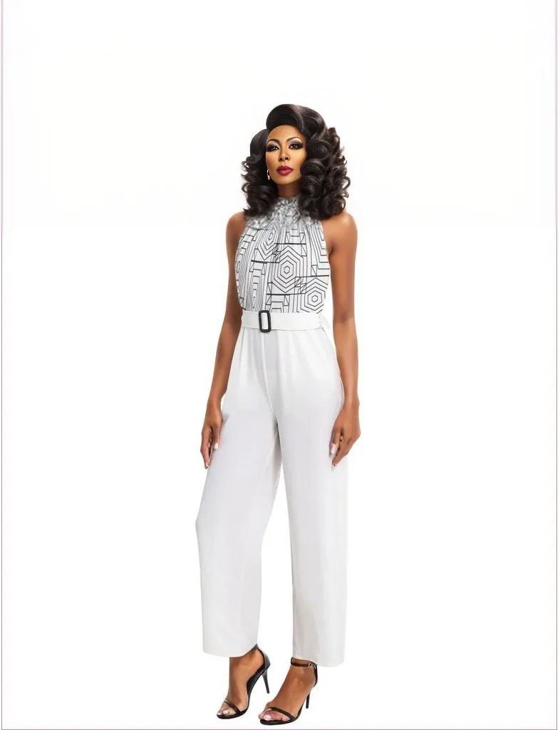 Geode White Halter Neck Buckle Belted Jumpsuit