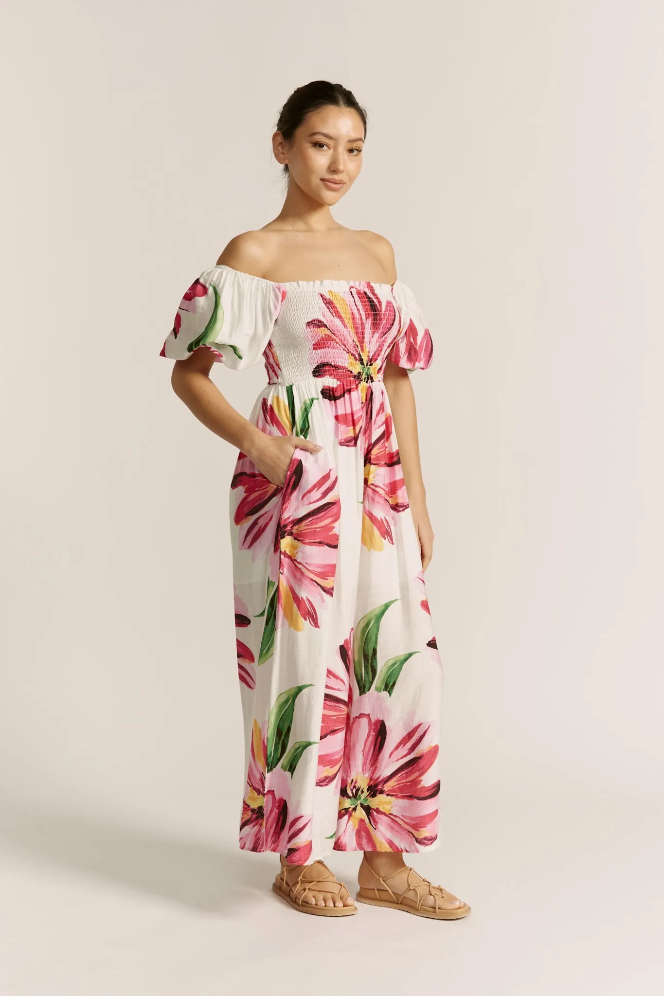 Gracie Pink Floral Puff Sleeve Jumpsuit