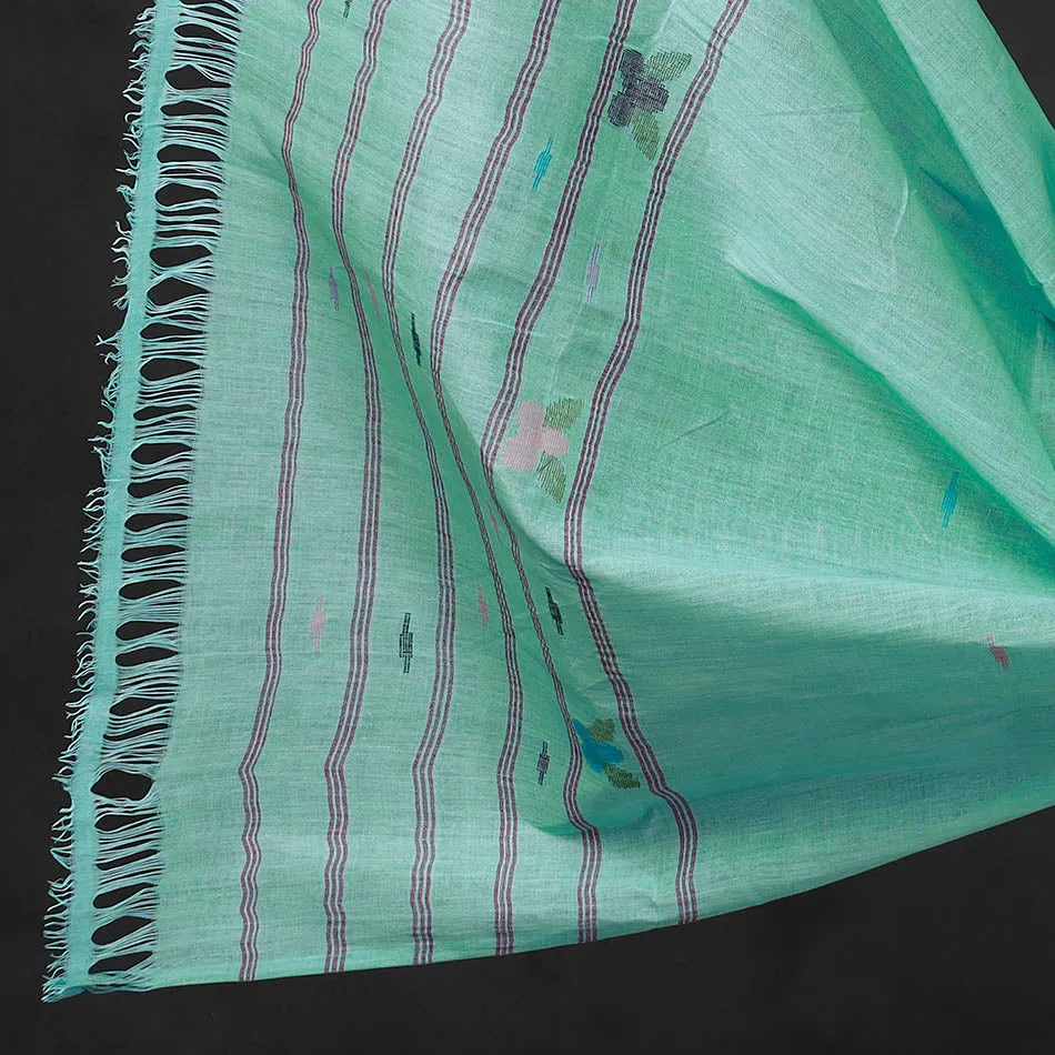 Green - 3pc Manipuri Weave Handloom Cotton Suit Material Set