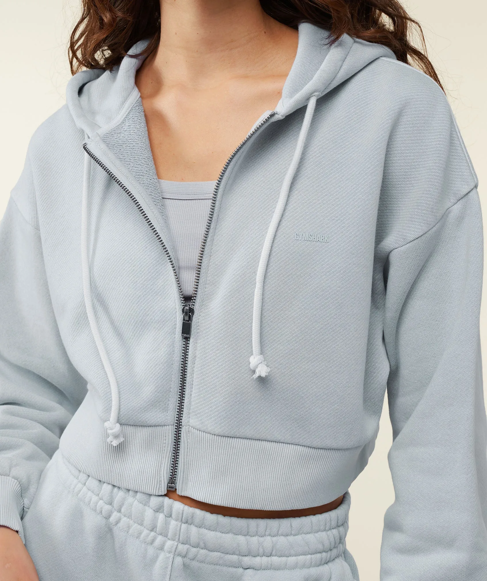 Gymshark everywear Cropped Zip Hoodie - Ice Grey