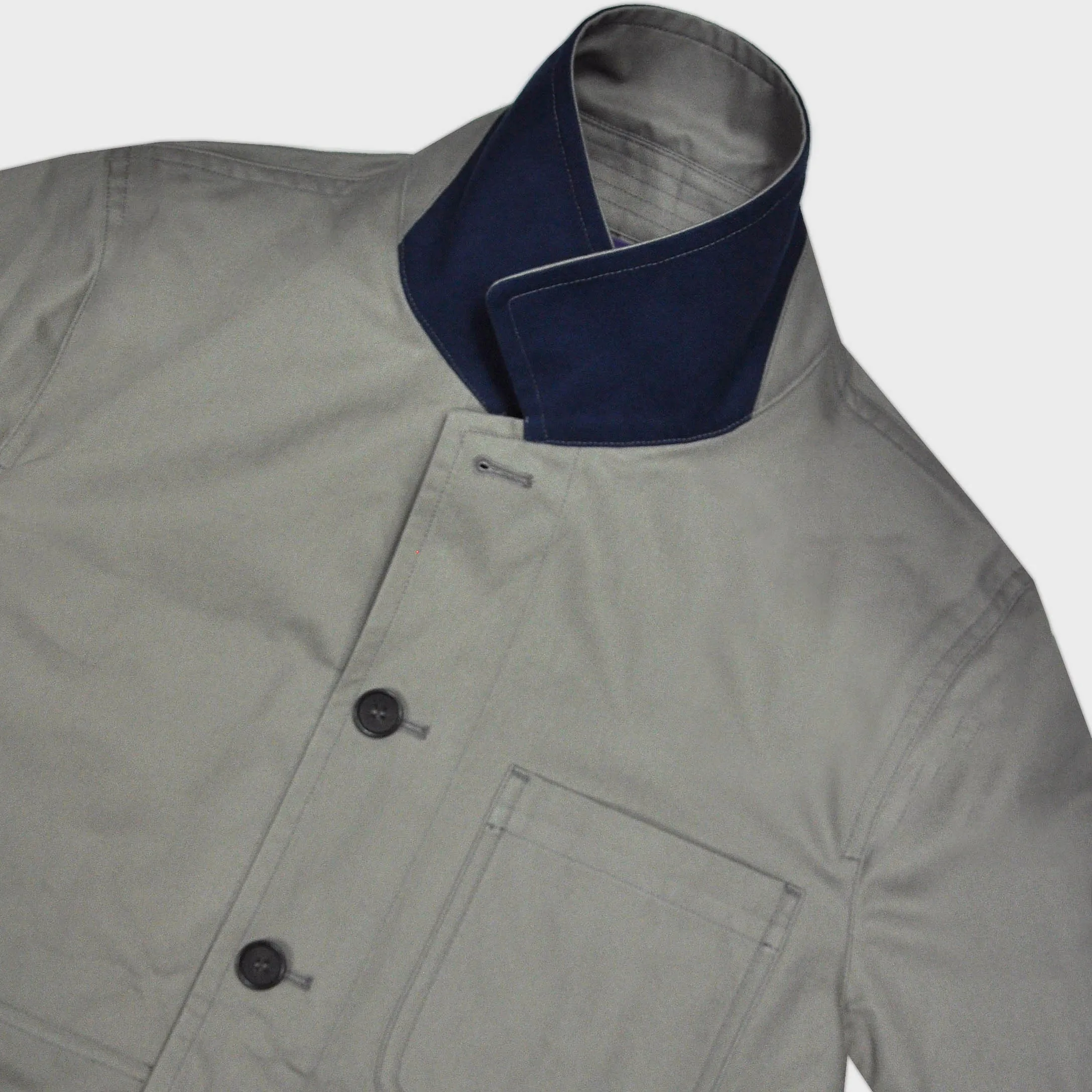 Heavy Cotton Worker Jacket in Dark Stone with Blue (under) Collar