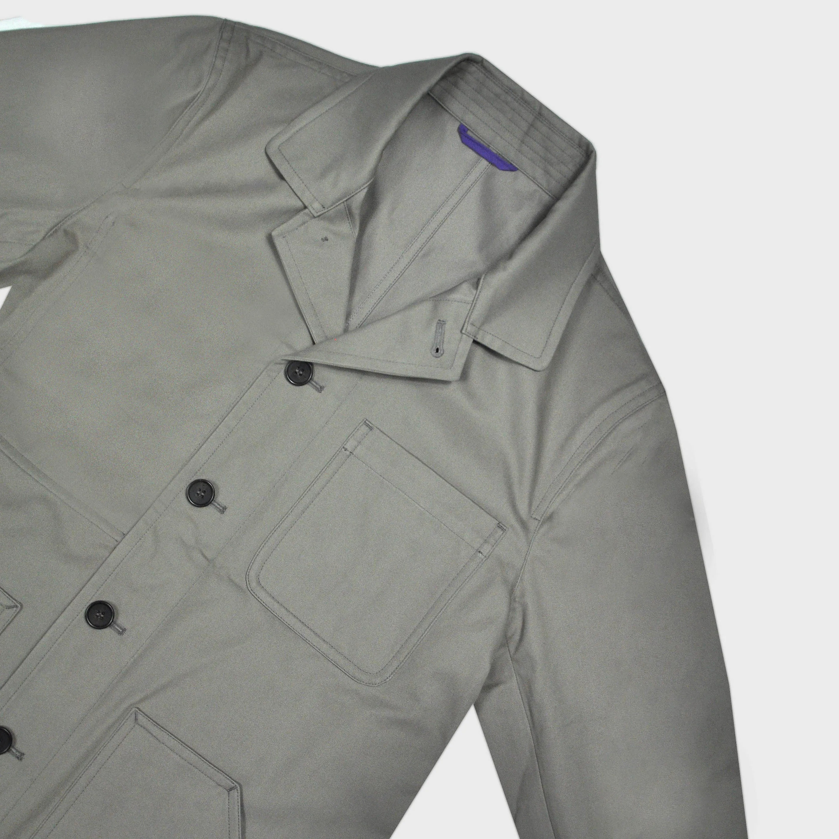 Heavy Cotton Worker Jacket in Dark Stone with Blue (under) Collar