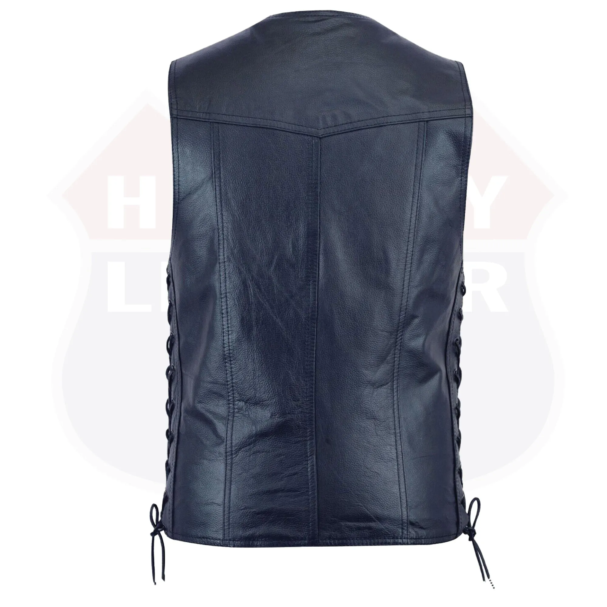 HL11614DARBLUE Blue Knight Men Side Lace Leather Vest Club Color Gun