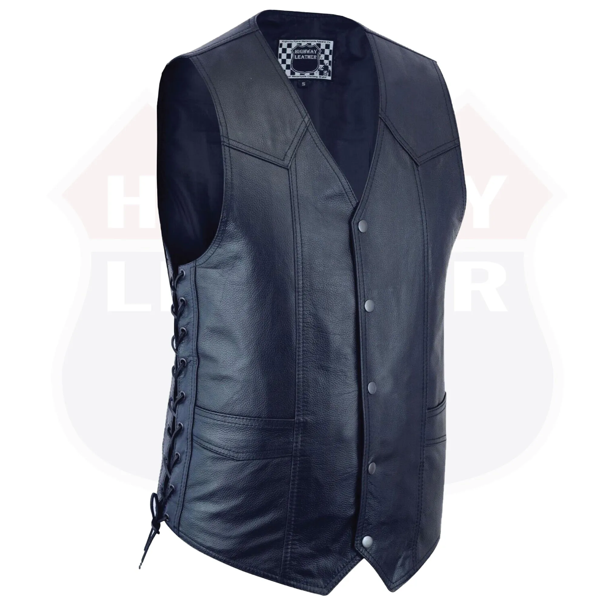 HL11614DARBLUE Blue Knight Men Side Lace Leather Vest Club Color Gun