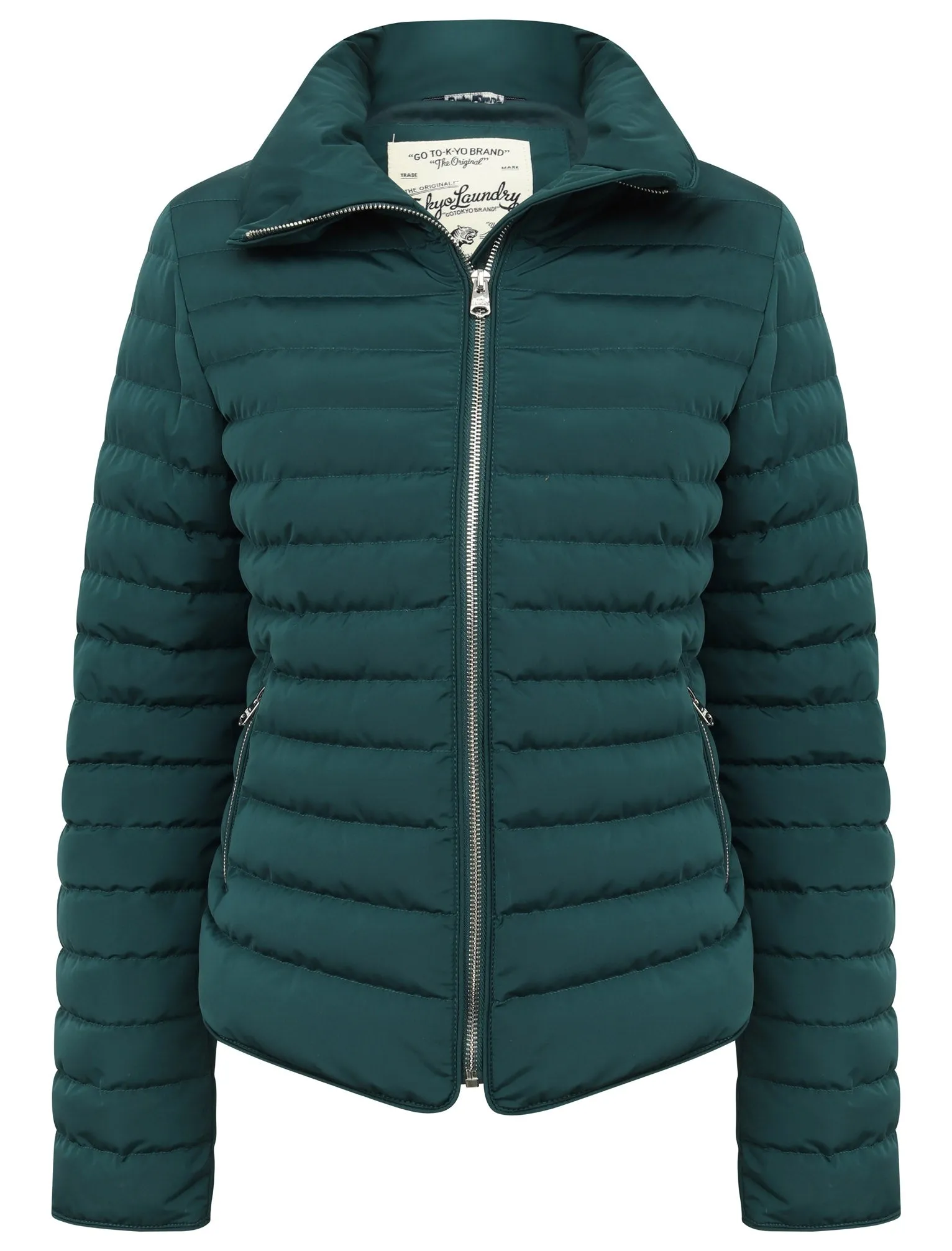 Honey Funnel Neck Quilted Jacket in Deep Teal - Tokyo Laundry