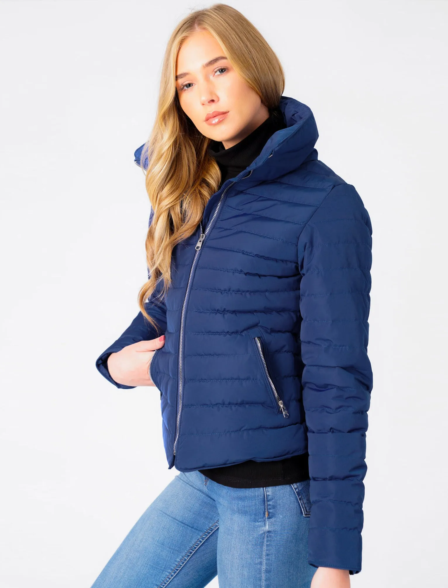 Honey Funnel Neck Quilted Jacket in Mazarine Blue - Tokyo Laundry