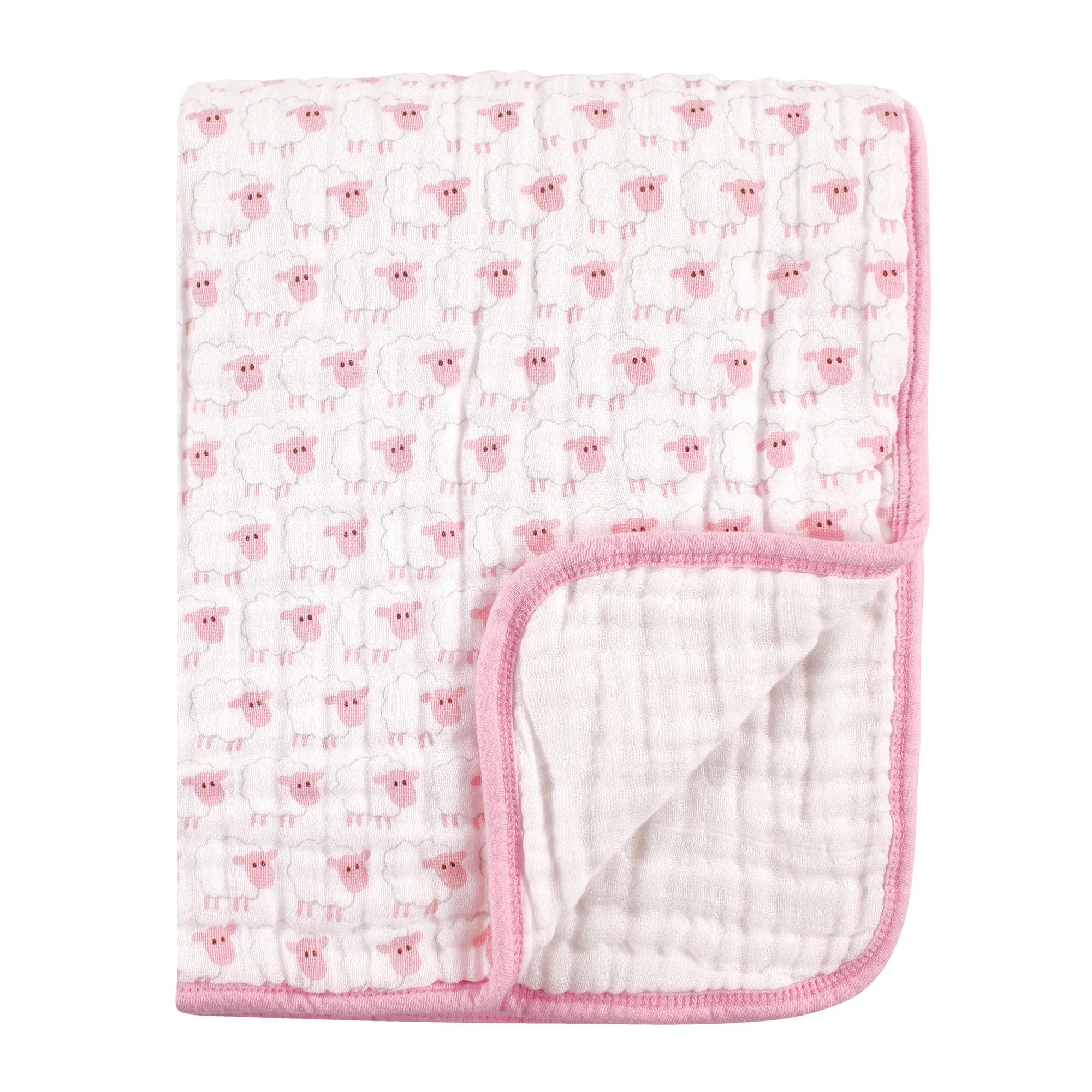 Hudson Baby Muslin Tranquility Quilt Blanket, Pink Sheep