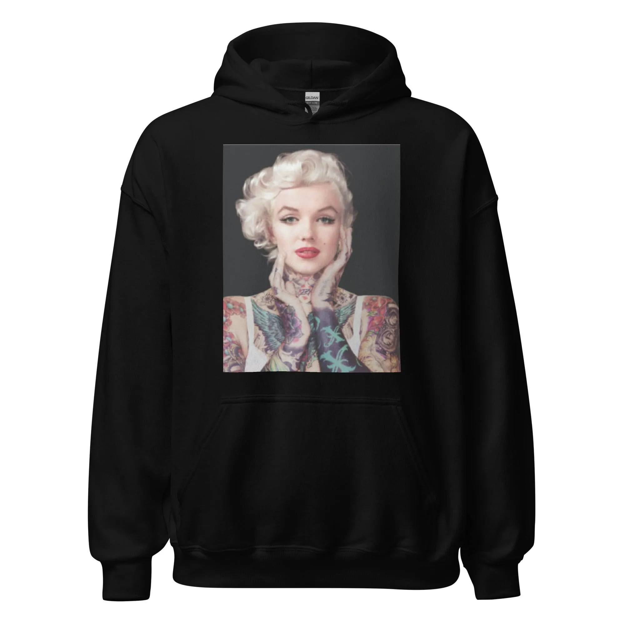 Iconic 50's Pin Up Girl in Tattoos Ultra Soft Cotton Blend Pullover Hoodie