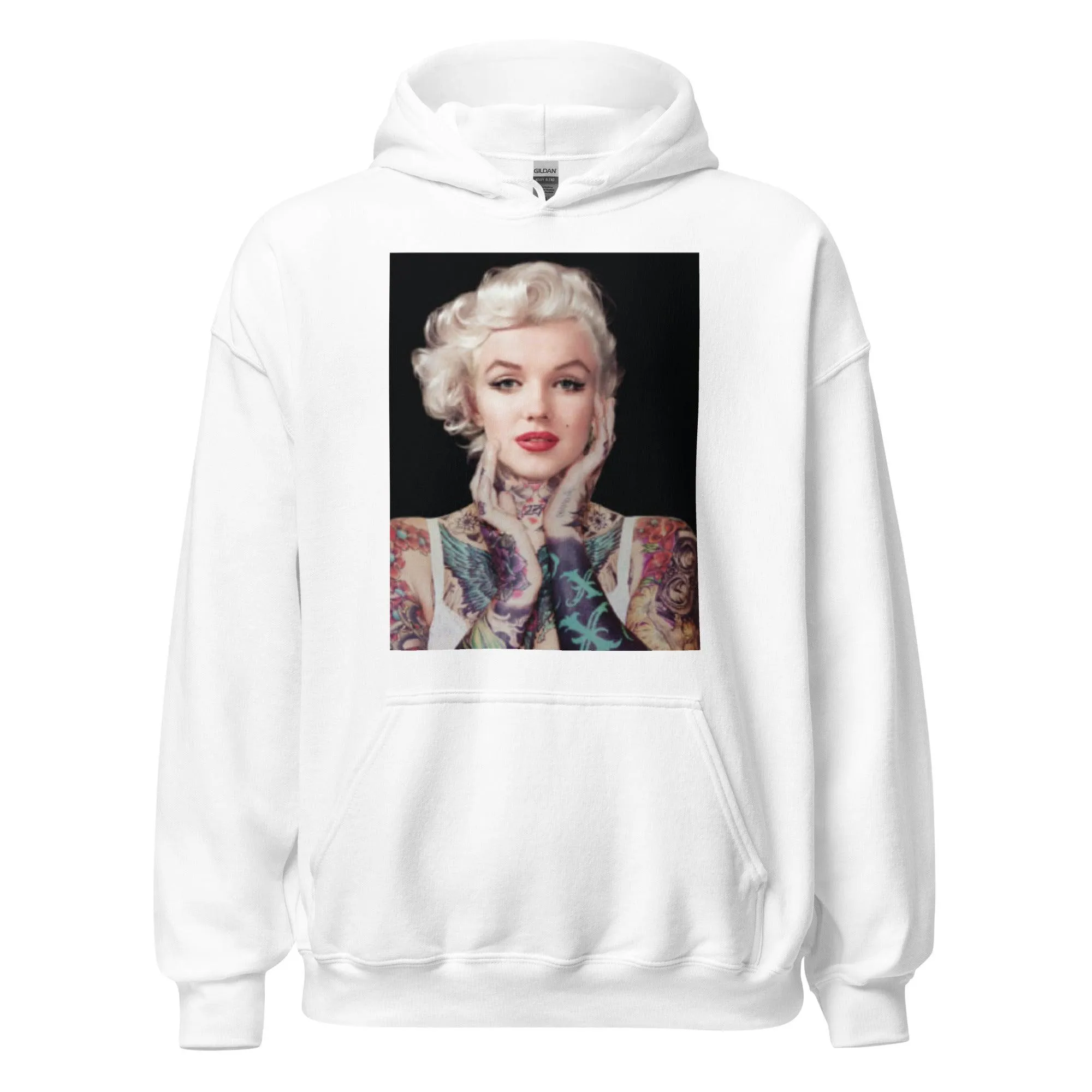 Iconic 50's Pin Up Girl in Tattoos Ultra Soft Cotton Blend Pullover Hoodie