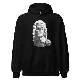 Iconic Pinup Girl Hoodie Portrait of Half Skull in Tattoo Style Unisex Pullover