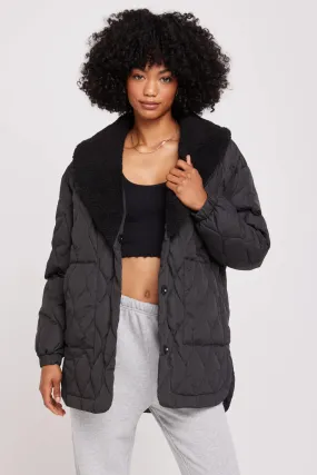 Ivy Quilted Sherpa Jacket: Black