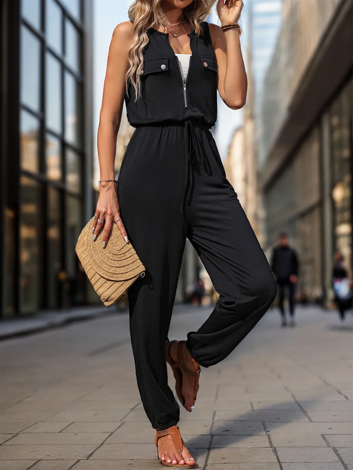 Just BE. Toni Half Zip Sleeveless Jumpsuit