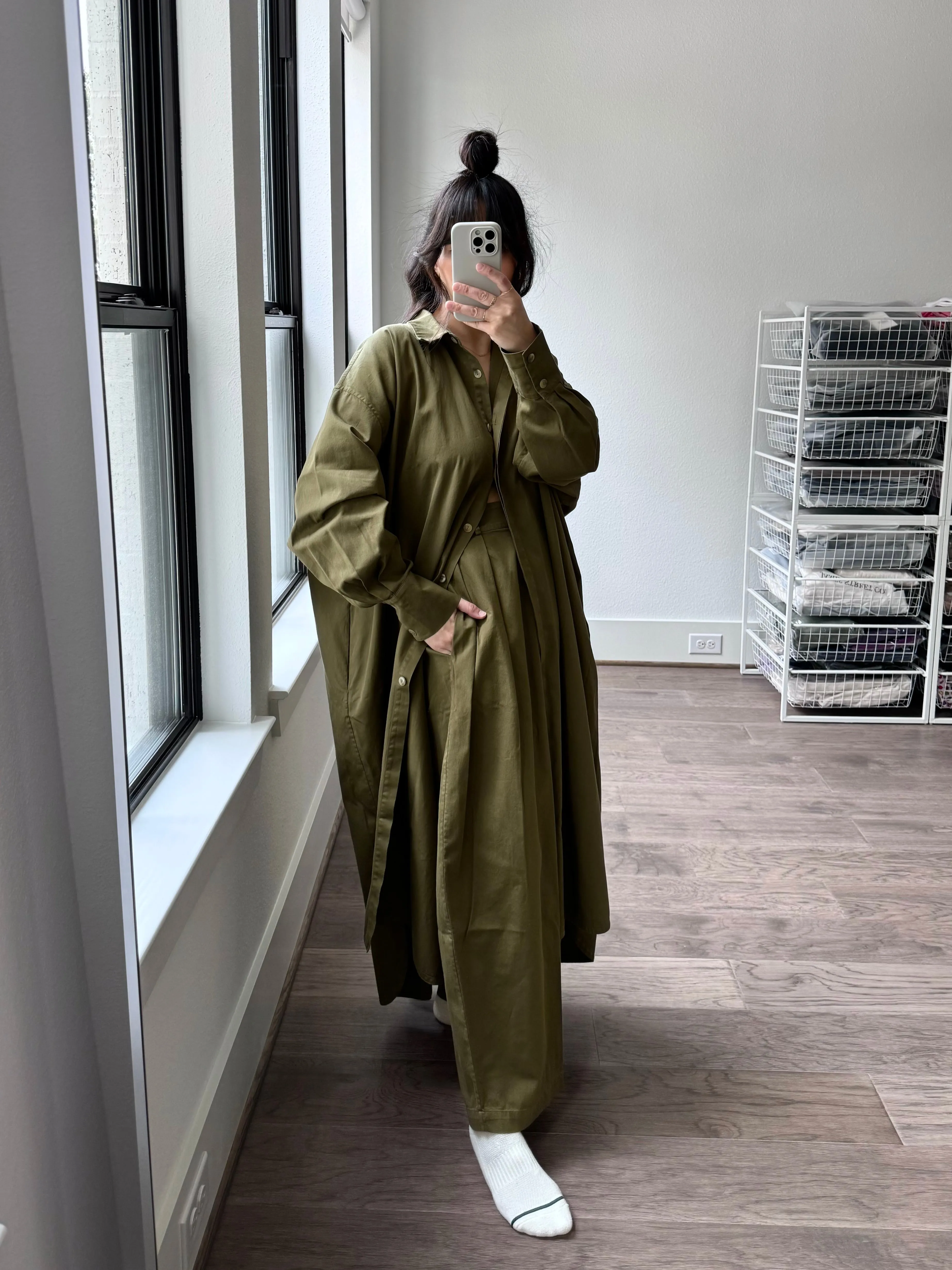 Kaftan Shirt Dress, Light Olive