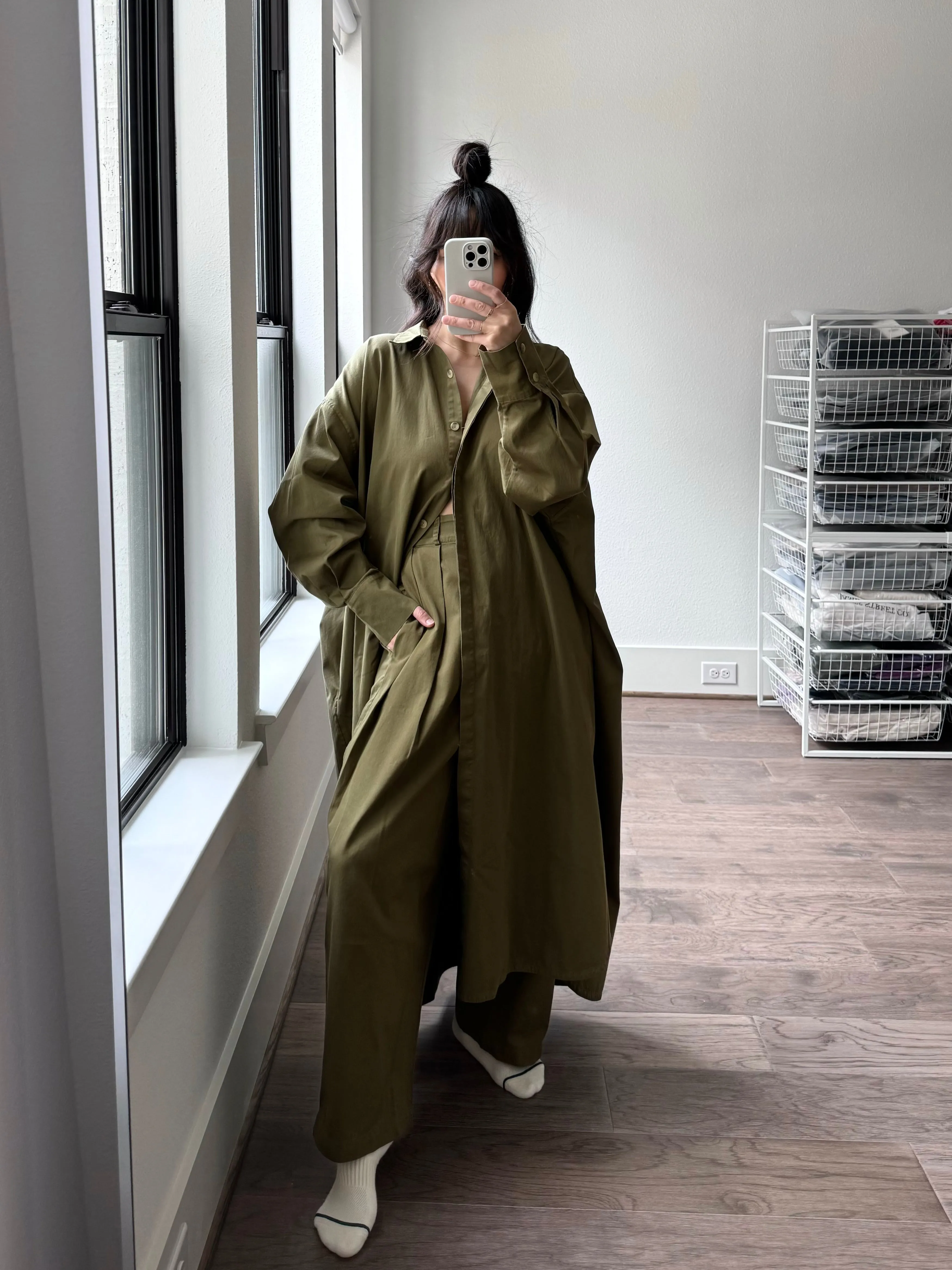 Kaftan Shirt Dress, Light Olive