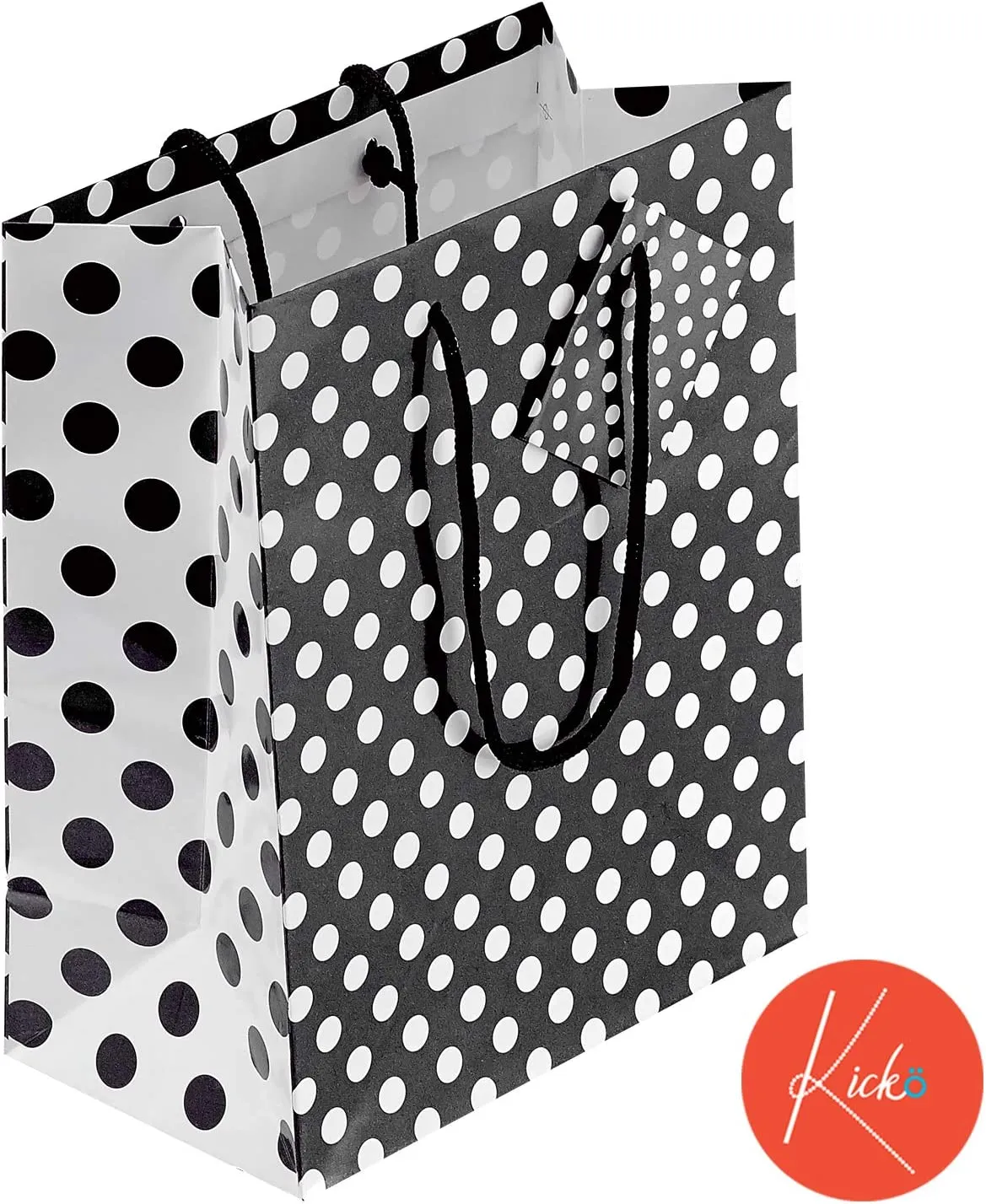 Kicko Midnight Black Polka Dot Gift Bags - 3 Pack - 9 Inches - for Party Favors, Presents