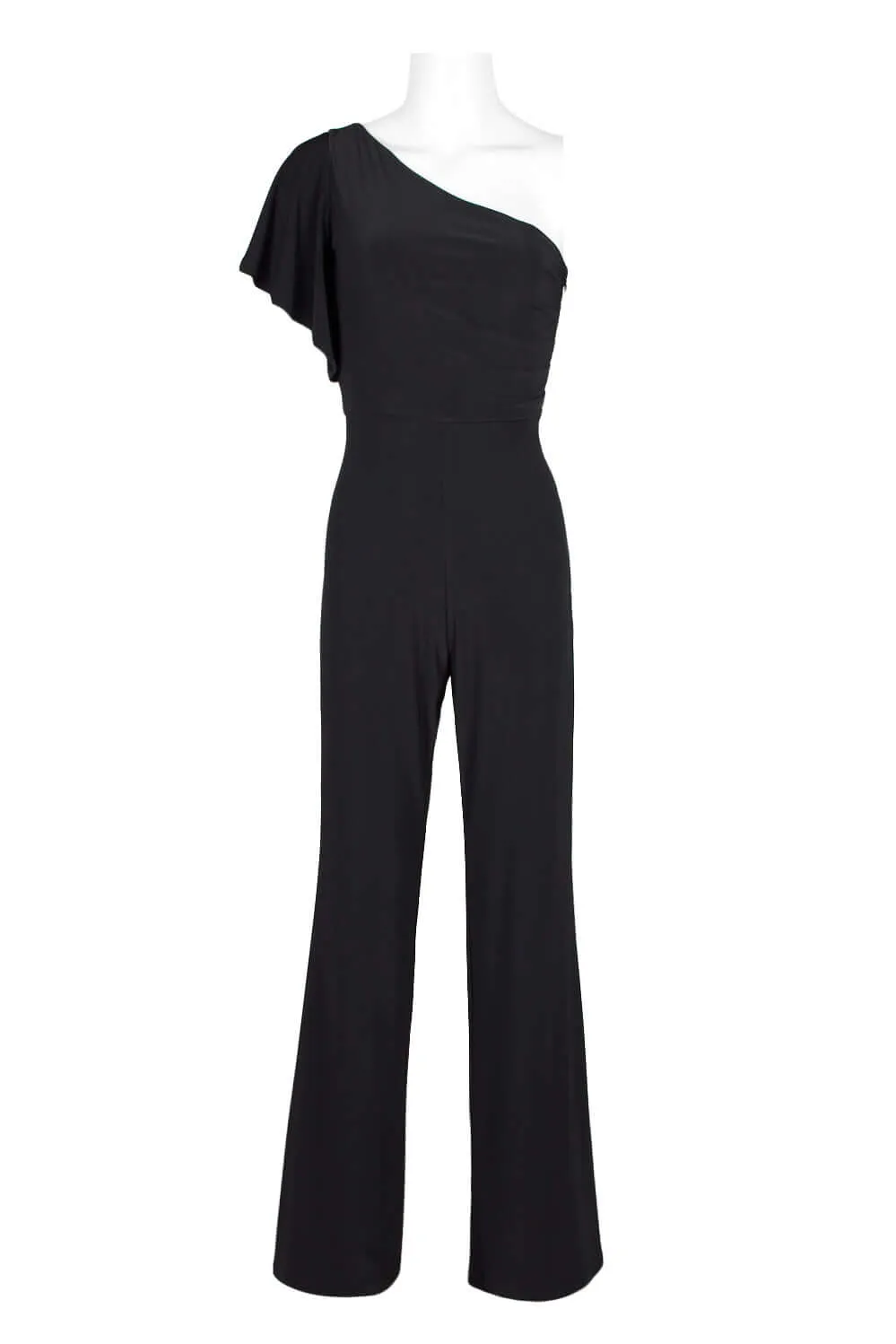 Laundry One Shoulder Flutter Sleeve Solid Matte Jersey Jumpsuit