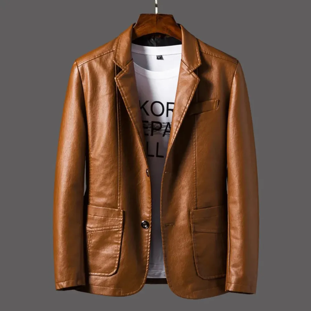 Leather Men's Autumn And Winter Jacket Thin Lapel
